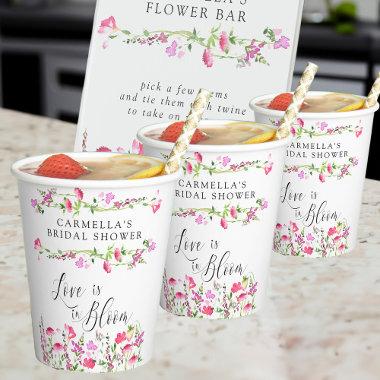 Pink Wildflower Love is in Bloom Bridal Shower Paper Cups