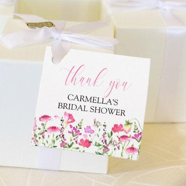 Pink Wildflower Thank You Script Bridal Shower Favor Tags