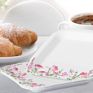 Pink Wildflower Theme Delicate Floral Border Paper Plates