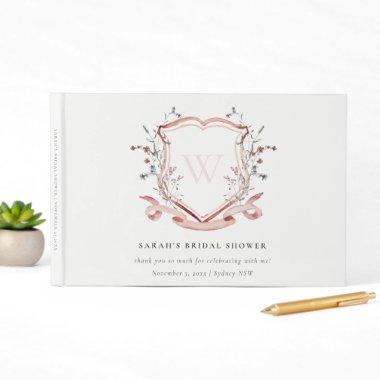 Pink Wildflower Watercolor Crest Bridal Shower Guest Book