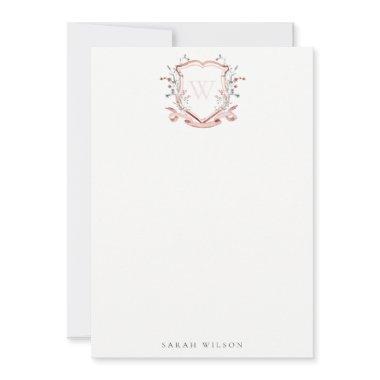Pink Wildflower Watercolor Crest  Note