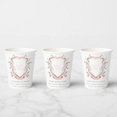 Pink Wildflower Watercolor Crest  Paper Cups