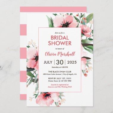 Pink Wildflower White Spring Floral Bridal Shower Invitations