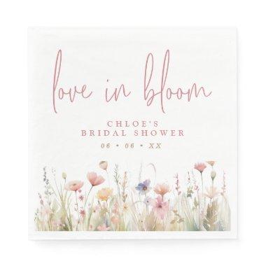 Pink Wildflowers Love In Bloom Bridal Shower Napkins