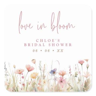 Pink Wildflowers Love In Bloom Bridal Shower Square Sticker