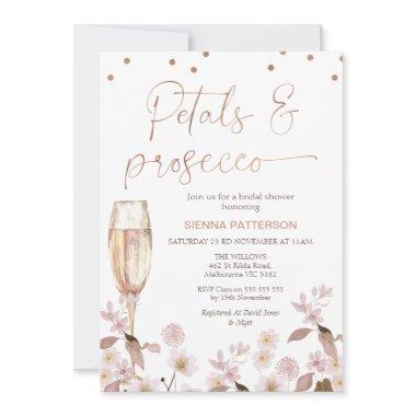 Pink Wildflowers Petals and Prosecco Bridal Shower Invitations