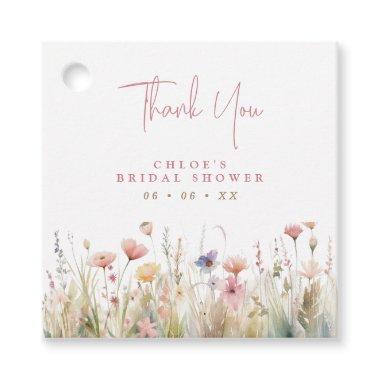 Pink Wildflowers Thank You Bridal Shower Favor Tags