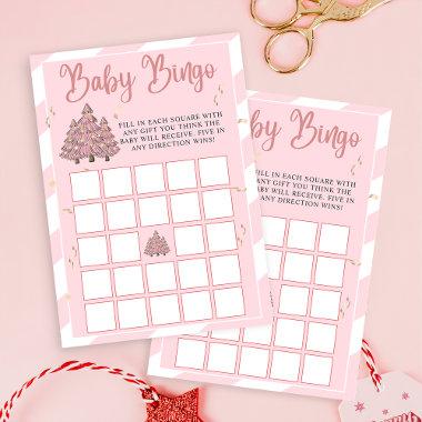 Pink Winter Christmas Tree Baby Shower Bingo Game Invitations