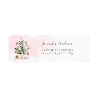 Pink Winter christmas tree Return Address Label