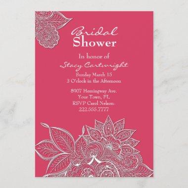 Pink with Lacy Floral Bridal Shower Invitations