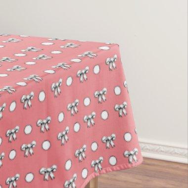 Pink with White Polka Dots and Cartoon Bows Tablecloth