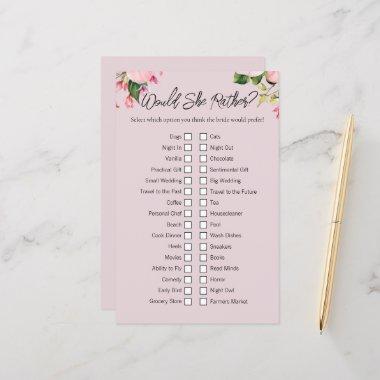 Pink "Would She Rather" Bridal Shower Game