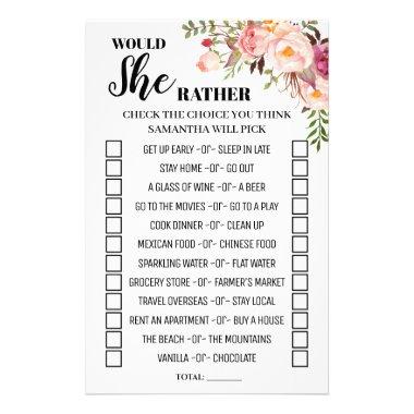 Pink Would She Rather shower bilingual game Invitations Flyer