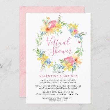 Pink Yellow Floral Virtual Bridal or Baby Shower Invitations