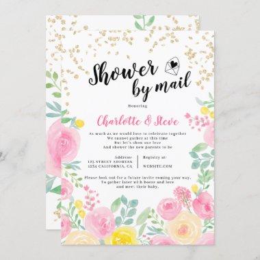 Pink yellow watercolor baby shower by mail Invitations