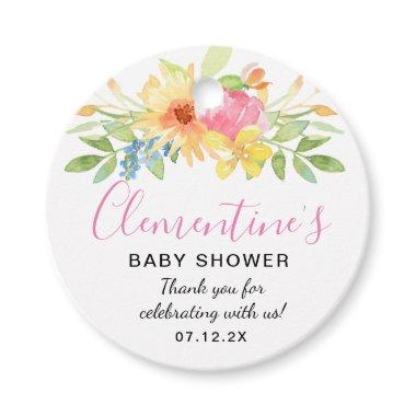 Pink Yellow Watercolor Baby Shower Thank You Favor Tags