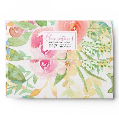 Pink Yellow Watercolor Bridal Shower Envelope