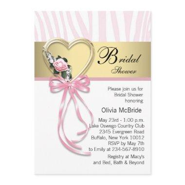 Pink Zebra Black Gold Zebra Bridal Shower Invitations