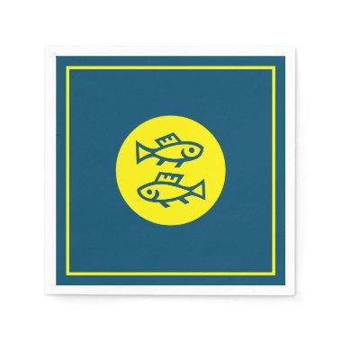 Pisces Horoscope Yellow Blue Modern Minimalist Napkins