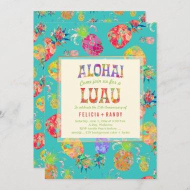 PixDezines Aloha Hawaiian Pineapples/DIY Teal Invitations