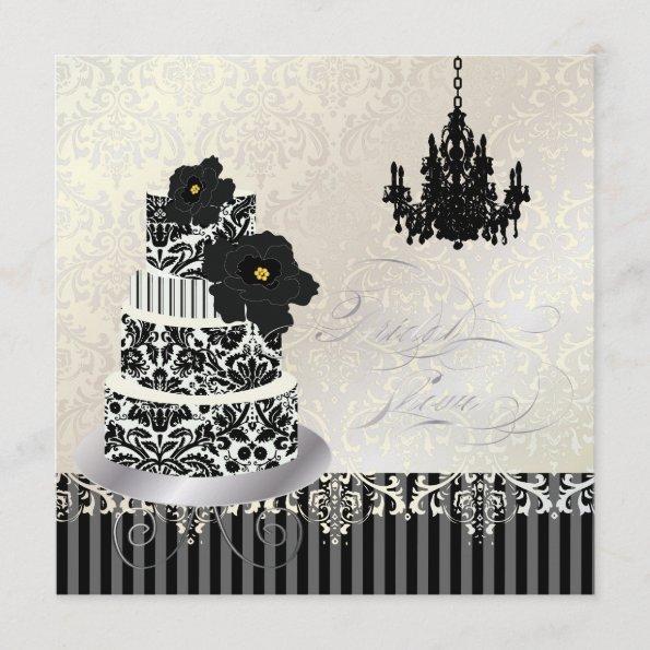 PixDezines Black+White Wedding Cake Bridal Shower Invitations