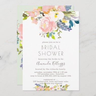 PixDezines Bridal Shower Pastel Watercolor Flowers Invitations