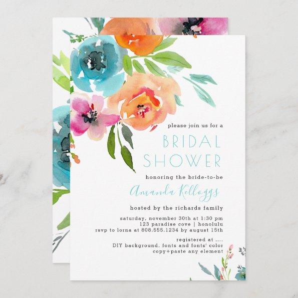 PixDezines Bridal Shower Watercolor Summer Floral Invitations