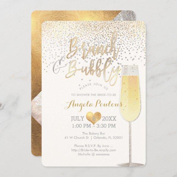 PixDezines Brunch Bubbly/Faux Silver+Gold Confetti Invitations
