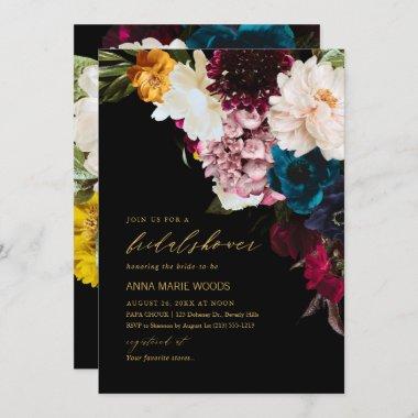 PixDezines Dark Moody Flowers Bridal Shower Invitations