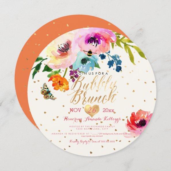 PixDezines Floral Watercolor Brunch+Bubbly Invitations