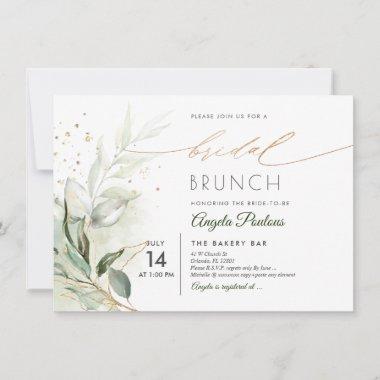 PixDezines Green Gold Eucalyptus Bridal Brunch Inv Invitations