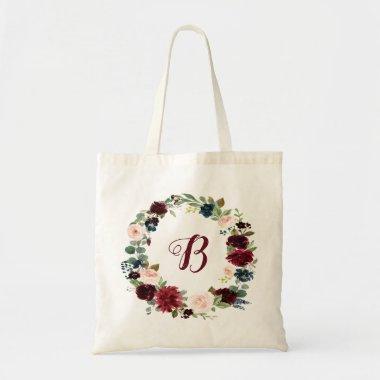 PixDezines H2 Blush Burgundy Navy Flowers Bridal Tote Bag