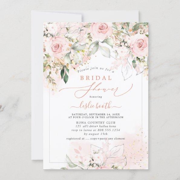 PixDEzines H2 Blush Roses Hydrangea Bridal Shower Invitations