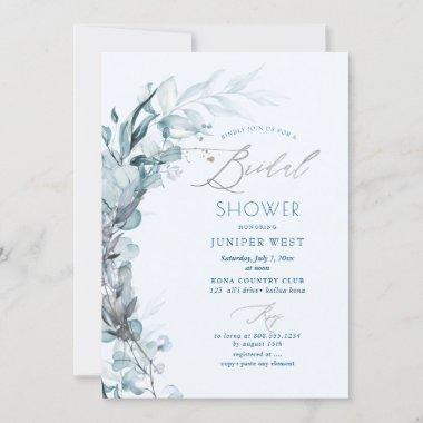 PixDezines H2 Dusty Blue Eucalyptus Bridal Shower Invitations