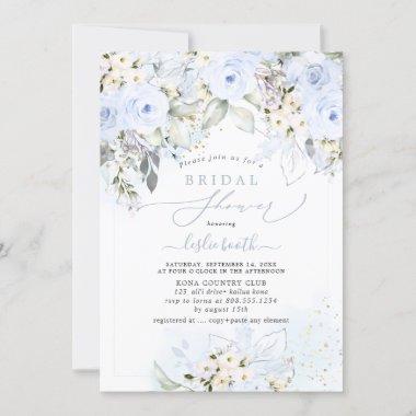 PixDezines H2 Dusty Blue Roses Bridal Shower Invitations