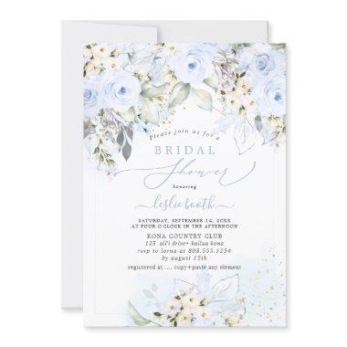 PixDezines H2 Dusty Blue Roses Bridal Shower Invitations