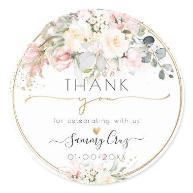 PixDezines H2 Dusty Blush Cream Roses Thank You Classic Round Sticker