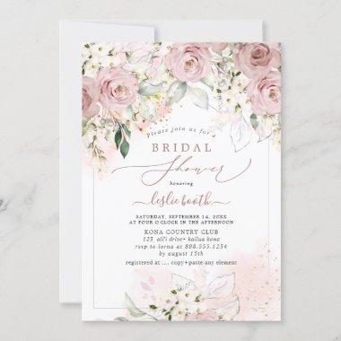 PixDezines H2 Dusty Pink Roses Bridal Shower Invitations