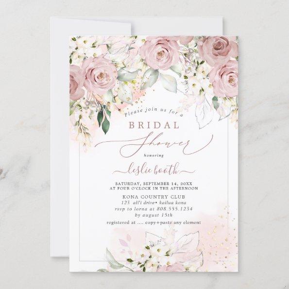 PixDEzines H2 Dusty Pink Roses Bridal Shower Invitations