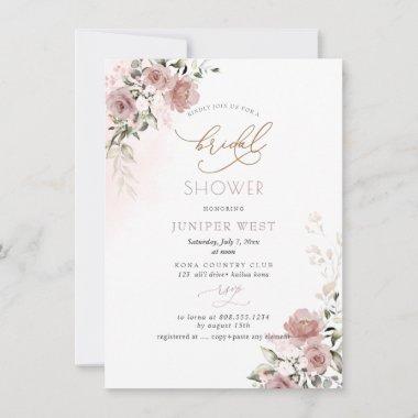 PixDezines H2 Dusty Rose Floral Bridal Shower Save The Date