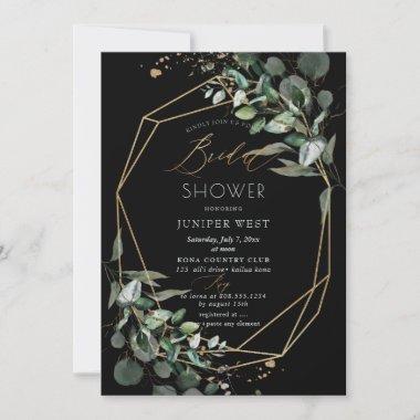 PixDezines H2 Green Gold Eucalyptus Bridal Shower Invitations
