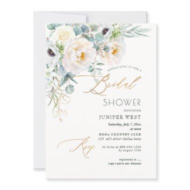 PixDezines H2 Green Gold Eucalyptus Bridal Shower Invitations