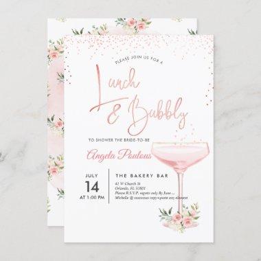 PixDezines Lunch Bubbly/Pink Champagne Glass Invitations