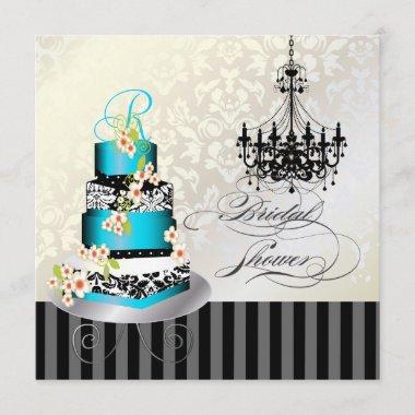 PixDezines monogram bridal shower, blue cake Invitations