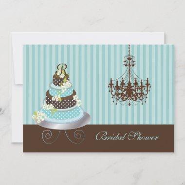 PixDezines monogram cake/teal blue, bridal shower Invitations