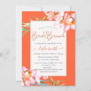 PixDezines Orchid Isle, Bridal Brunch Orange Invitations