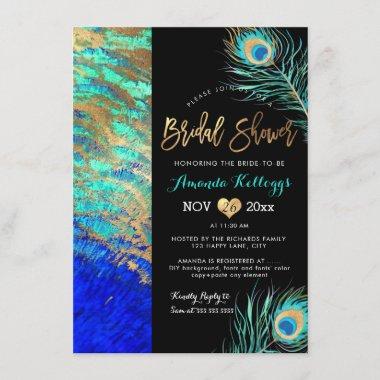 PixDezines Peacock Bridal Shower+Faux Gold Invitations