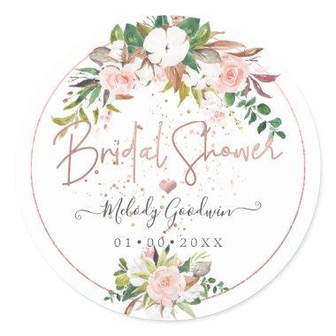 PixDezines Rustic H2 Cotton+Roses Bridal Shower Classic Round Sticker