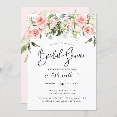 PixDezines Watercolor Blush Roses Bridal Shower Invitations