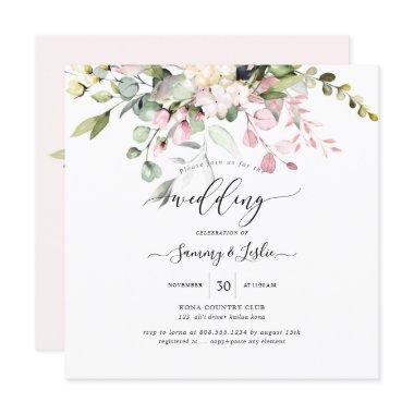 PixDezines Watercolor Dusty Blush Pink Eucalyptus Invitations